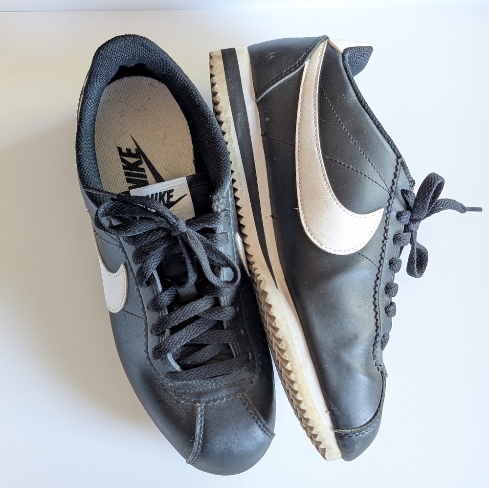 Nike Cortez Black and White Sneakers, Size 8